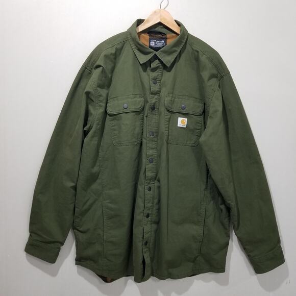 Carhartt Other - Carhartt Shirt Jacket Mens 2XLT Green Canvas Relaxed Fit Lined TJ5419-M